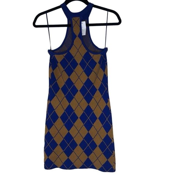 NWT Urban Outfitters Charlie Blue and Gold Argyle Racerback Mini Dress - Picture 4 of 14